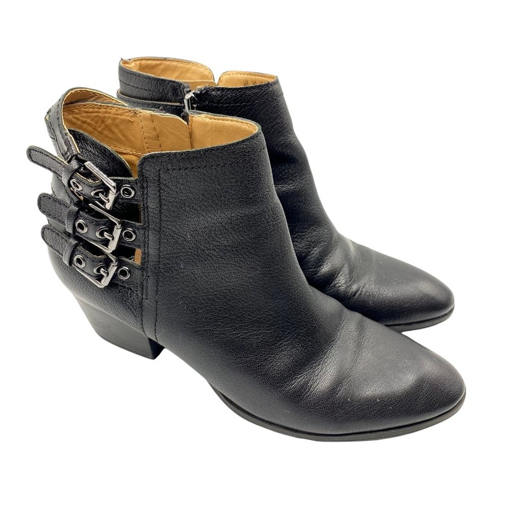 Franco Sarto Women's Black Leather Geila Buckle Ankle Boots Booties Size 8 M